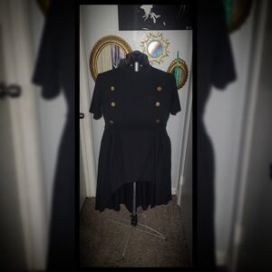 Black High-Low Dress with Gold Buttons